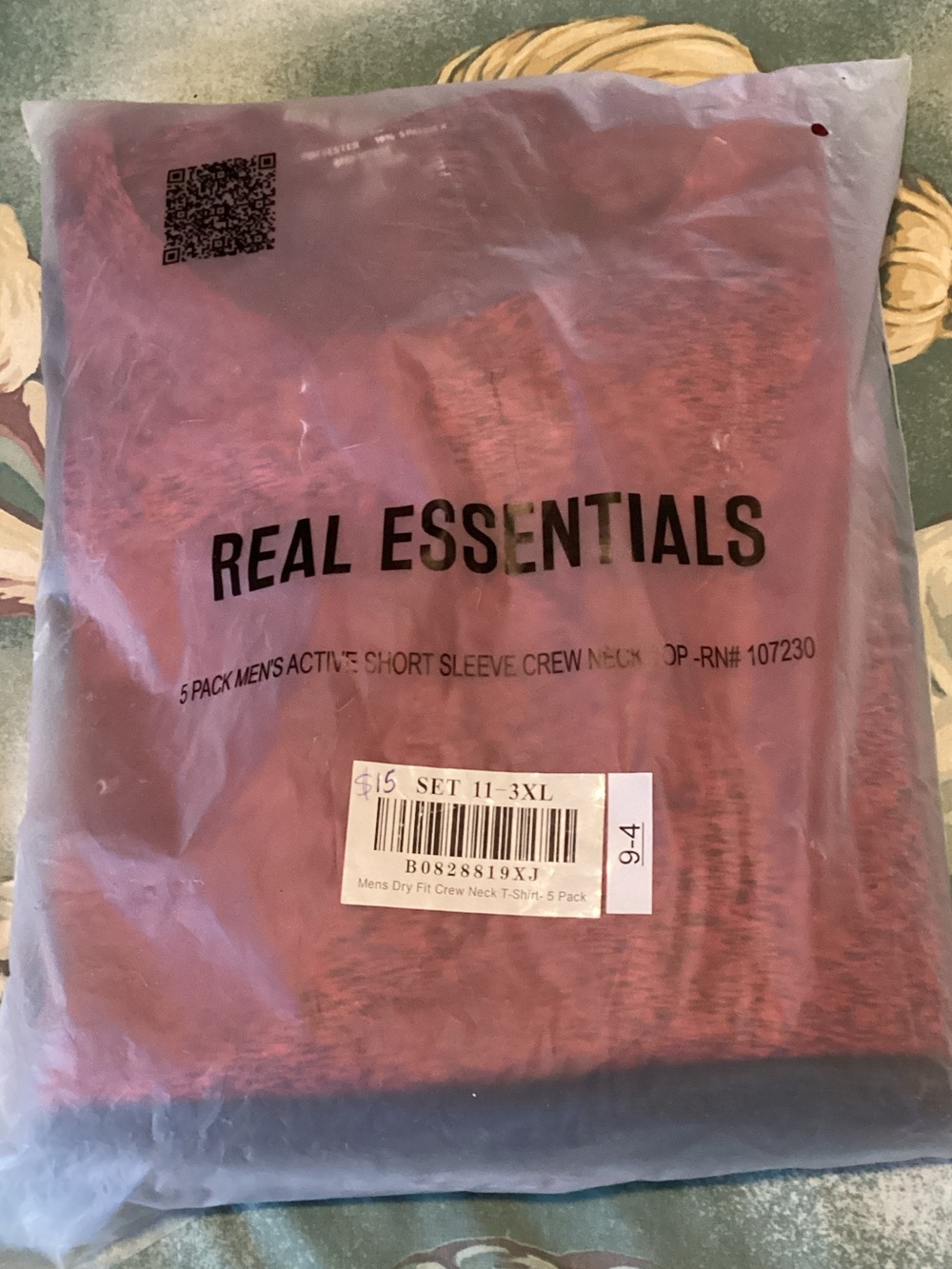 5 Real Essentials Men's Short Sleeve Crew Neck Tees- Burgundy & 5 other colors!